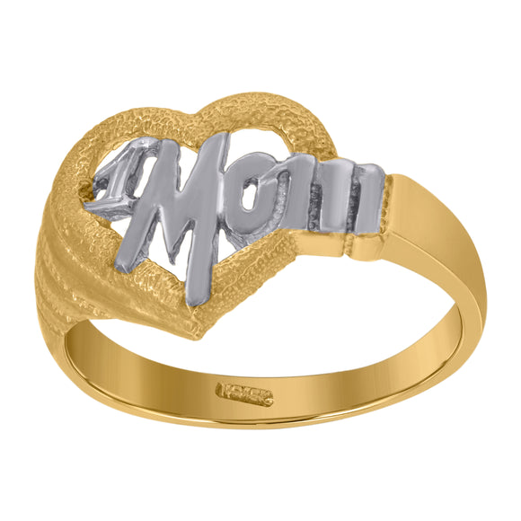 10kt Two-tone Gold Womens Textured 1 Mom Heart Band Ring