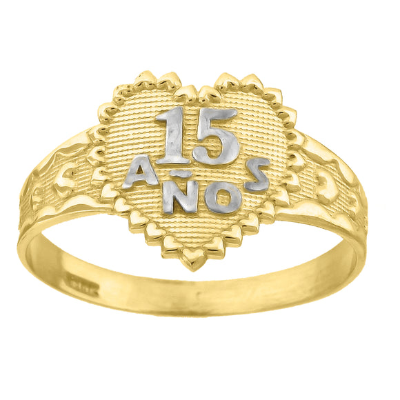 10kt Two-tone Gold Womens Textured 15 Anos Heart Band Ring
