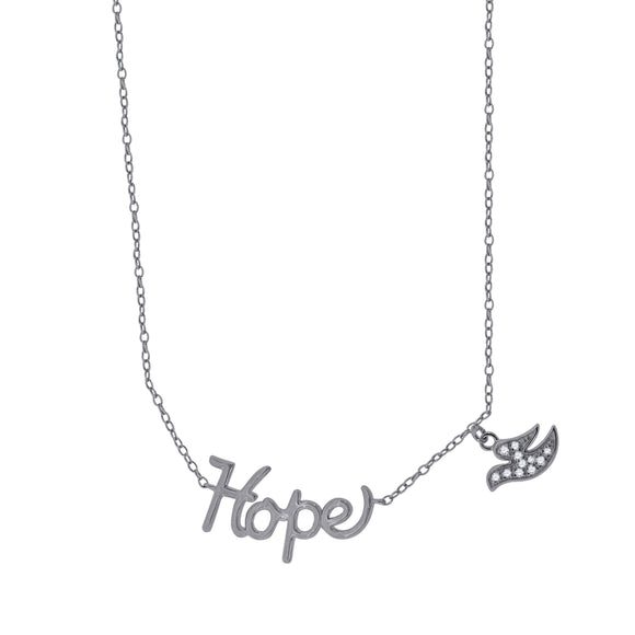 925 Sterling Silver Women Cubic Zirconia Rolo Link Hope With Bird Charm Necklace