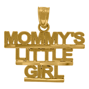 10kt Yellow Gold Diamond-cut Womens Mommy's Little Girl Ht:32.5mm x W:16.2mm Letters & Words Charm Pendant