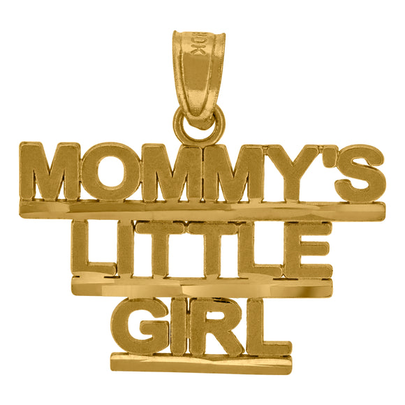10kt Yellow Gold Diamond-cut Womens Mommy's Little Girl Ht:32.5mm x W:16.2mm Letters & Words Charm Pendant