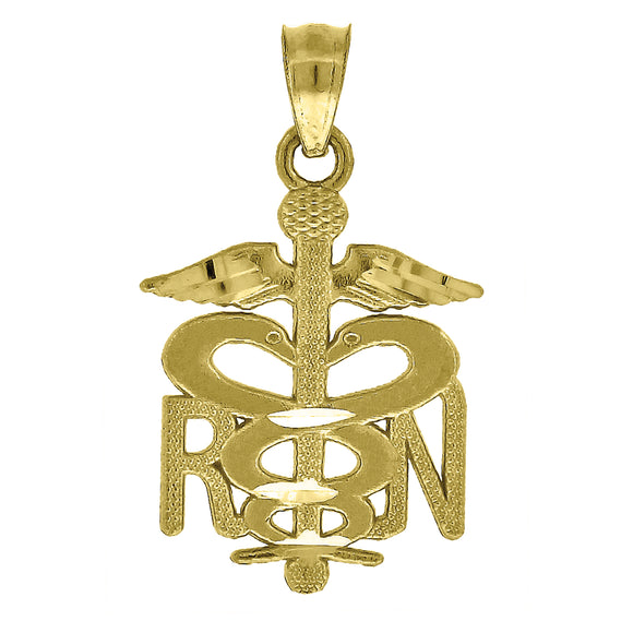 10kt Yellow Gold Diamond-cut Textured Unisex Registered Nurse Ht:23.6mm x W:13.9mm Badge Charm Pendant