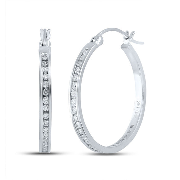 14kt White Gold Womens Round Diamond Hoop Earrings 1/2 Cttw