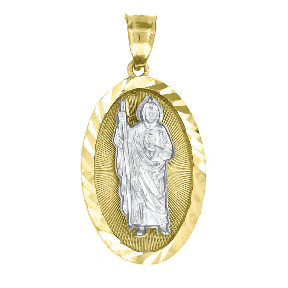 10kt Gold Two-tone Diamond-cut Unisex Saint Jude Ht:29.3mm x W:14.5mm Religious Charm Pendant