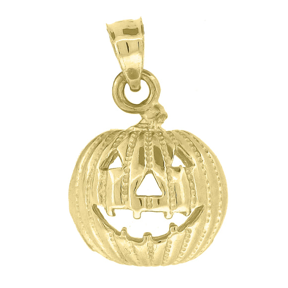 10kt Yellow Gold Unisex Halloween Pumpkin Ht:17.5mm x W:12.3mm Food Charm Pendant