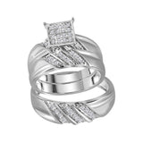 10kt White Gold His Hers Round Diamond Square Matching Wedding Set 1/3 Cttw