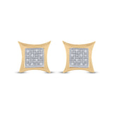 Yellow-tone Sterling Silver Womens Round Diamond Square Kite Earrings .03 Cttw