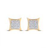 Yellow-tone Sterling Silver Mens Round Diamond Kite Square Earrings 1/10 Cttw