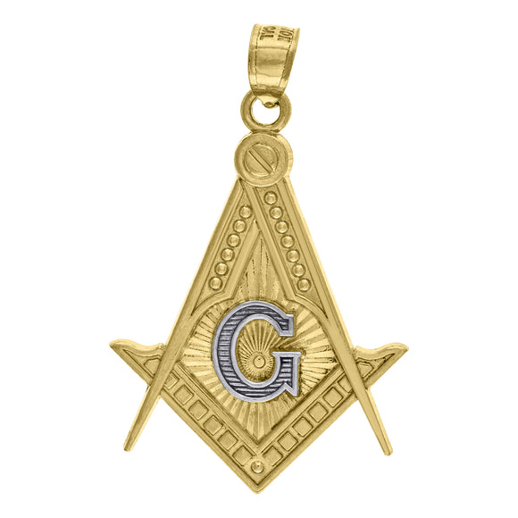 10KT Two-Tone Gold Mens Masonic Freemasonry Occupation Charm Pendant