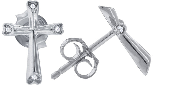 925 Sterling Silver Womens Cubic Zirconia Cross Religious Stud Earrings