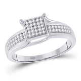 Sterling Silver Womens Round Diamond Square Cluster Ring 1/6 Cttw