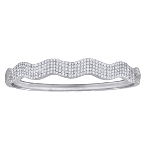 925 Sterling Silver Women Micropave Cubic Zirconia Fashion Waves Bangle