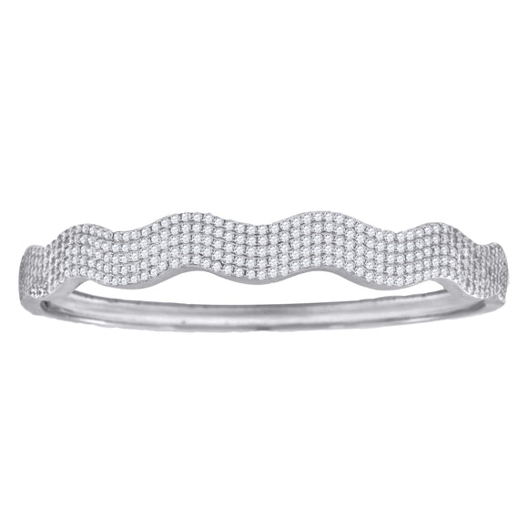 925 Sterling Silver Women Micropave Cubic Zirconia Fashion Waves Bangle