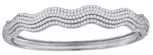 925 Sterling Silver Women Micropave Cubic Zirconia Fashion Waves Bangle