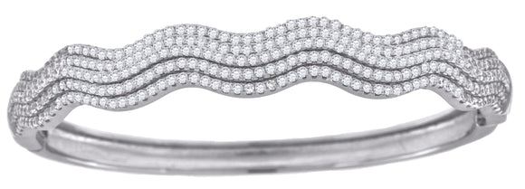 925 Sterling Silver Women Micropave Cubic Zirconia Fashion Waves Bangle