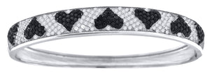 925 Sterling Silver Women Black & White Micropave Cubic Zirconia Fashion Heart Bangle