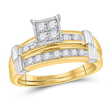 10kt Yellow Gold His Hers Round Diamond Square Matching Wedding Set 5/8 Cttw