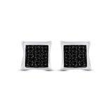 Sterling Silver Mens Round Black Color Enhanced Diamond Square Earrings 1/20 Cttw