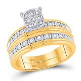 10kt Yellow Gold His Hers Round Diamond Cluster Matching Wedding Set 1/3 Cttw