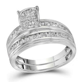 10kt White Gold His Hers Round Diamond Oval Matching Wedding Set 1/3 Cttw