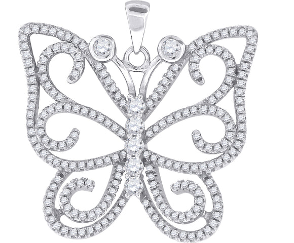 925 Sterling Silver Womens Cubic Zirconia Butterfly Charm Pendant