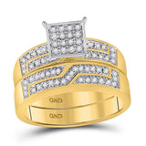 10kt Yellow Gold His Hers Round Diamond Square Matching Wedding Set 1/2 Cttw