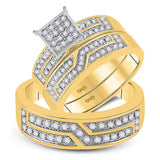 10kt Yellow Gold His Hers Round Diamond Square Matching Wedding Set 1/2 Cttw