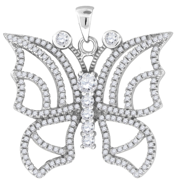 925 Sterling Silver Womens Cubic Zirconia Butterfly Charm Pendant