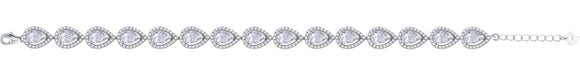 925 Sterling Silver Women Cubic Zirconia Fancy Link Tear Drop Adjustable Bracelet