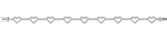 925 Sterling Silver Women Cubic Zirconia Link Heart Bracelet