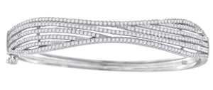 925 Sterling Silver Women Micropave Cubic Zirconia Fashion Waves Bangle
