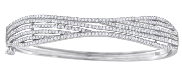 925 Sterling Silver Women Micropave Cubic Zirconia Fashion Waves Bangle