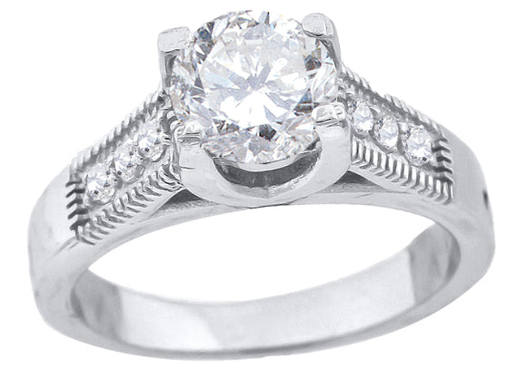 925 Sterling Silver Womens Cubic Zirconia Milgrain Engagement Ring Size 6