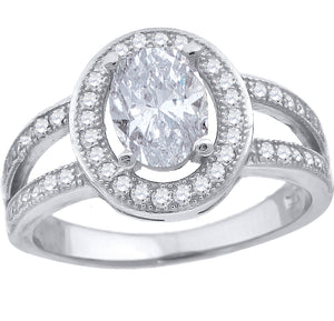 925 Sterling Silver Womens Cubic Zirconia Oval Halo Engagement Ring Size 6