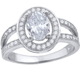 925 Sterling Silver Womens Cubic Zirconia Oval Halo Engagement Ring Size 7