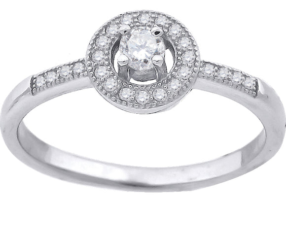 925 Sterling Silver Womens Cubic Zirconia Halo Engagement Ring Size 6