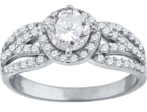 925 Sterling Silver Womens Cubic Zirconia Halo Engagement Ring Size 7
