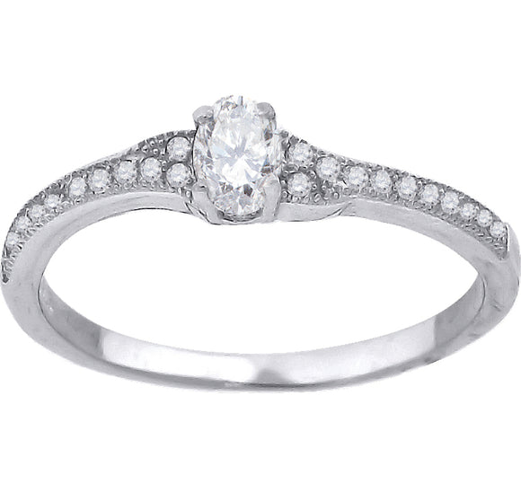 925 Sterling Silver Womens Oval Cubic Zirconia Engagement Ring Size 6