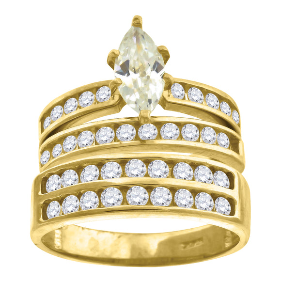 10kt Yellow Gold Womens Marquise Cubic Zirconia CZ Double Row Bridal Ring Set