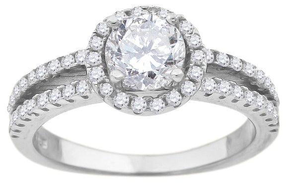 925 Sterling Silver Womens Cubic Zirconia Halo Engagement Ring Size 6