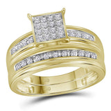 10kt Yellow Gold His Hers Round Diamond Square Matching Wedding Set 1/2 Cttw