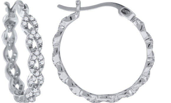925 Sterling Silver Womens Cubic Zirconia Leaf Motif Huggie Hoop Earrings