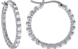 925 Sterling Silver Womens Cubic Zirconia Single Row Milgrain Huggie Hoop Earrings