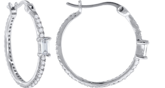 925 Sterling Silver Womens Cubic Zirconia Twisted Huggie Hoop Earrings