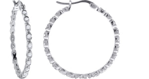 925 Sterling Silver Womens Cubic Zirconia Single Row Milgrain Huggie Hoop Earrings