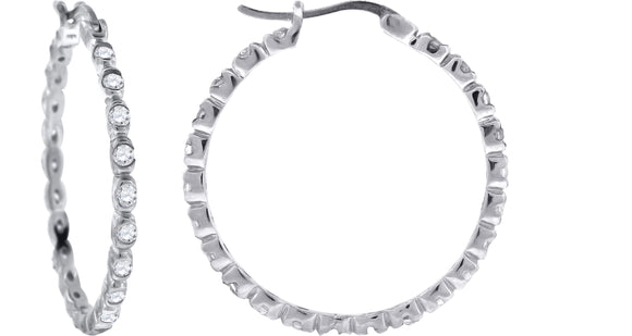 925 Sterling Silver Womens Cubic Zirconia Single Row Milgrain Huggie Hoop Earrings