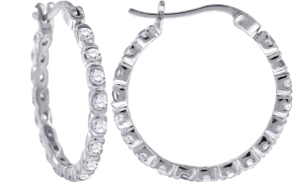 925 Sterling Silver Womens Cubic Zirconia Single Row Huggie Hoop Earrings