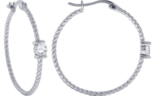 925 Sterling Silver Womens Cubic Zirconia Twisted Huggie Hoop Earrings