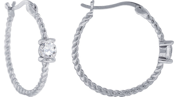 925 Sterling Silver Womens Cubic Zirconia Twisted Huggie Hoop Earrings
