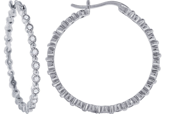 925 Sterling Silver Womens Cubic Zirconia Single Row Huggie Hoop Earrings